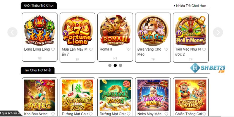 Một số tựa game nổi bật tại Shbet